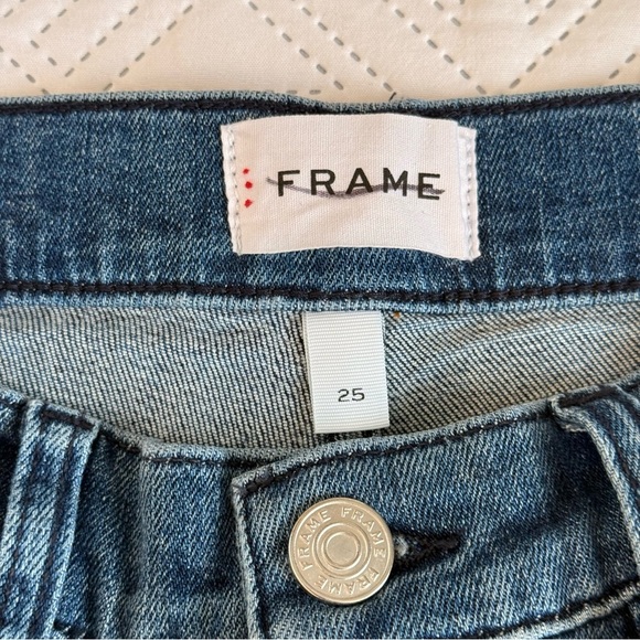 Frame Le Slim Palazzo High Rise Wide Leg Raw Hem Jeans in Crossings Size 25 - Picture 8 of 13